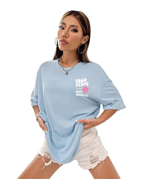 Buy DENIMHOLIC Cotton Half Sleeve Printed Oversized t Shirts for Women ...