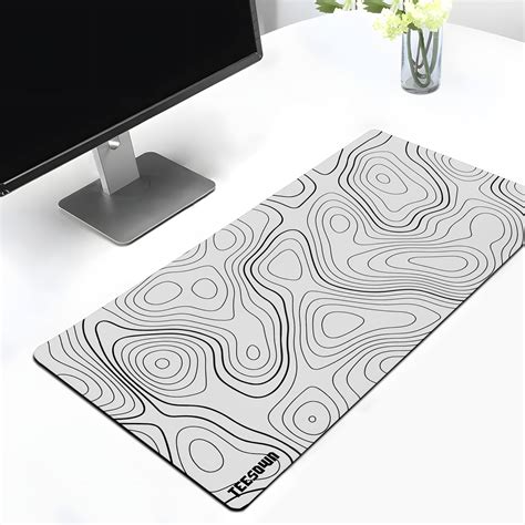 TEESOWN White Topographical Extended Mouse Pad