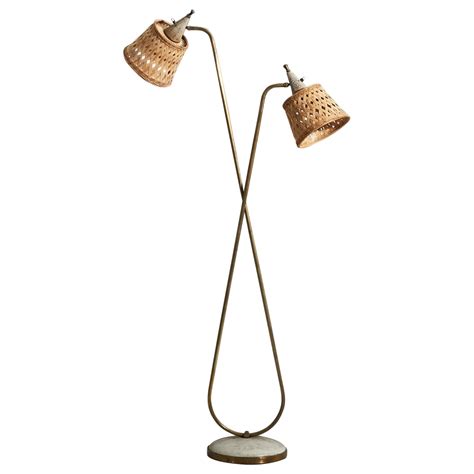 Italian Designer, Adjustable Floor Lamp, Brass, Rattan, Italy, 1940s at ...