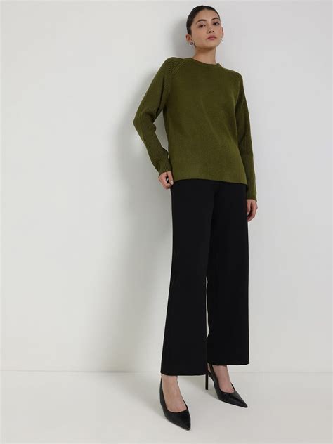 Buy Olive LivSoft Round Neck Sweater Online | FableStreet
