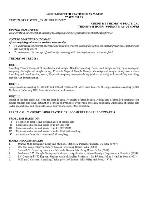 STS522N 5th Sem Statistics: Sampling Theory Syllabus 2023 - Studocu