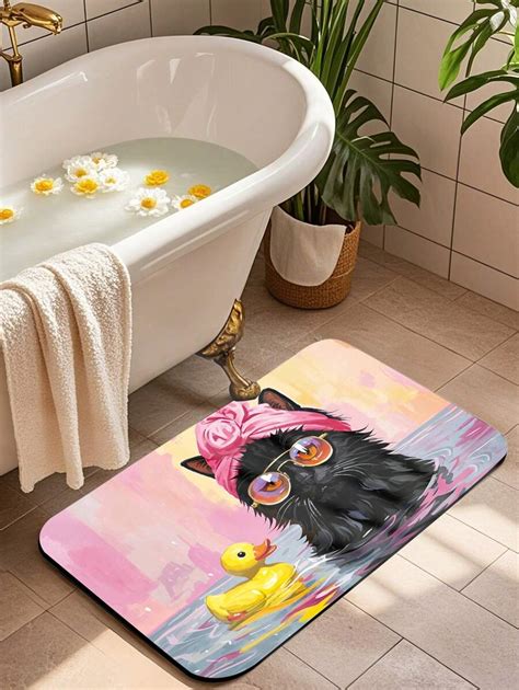 1pc Animal Print Modern Bathing Dog & Cat Bathroom Floor Mat, Diatom ...