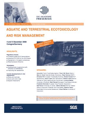 Fillable Online 8 INTERNATIONAL FRESENIUS ECOTOX CONFERENCE AQUATIC AND ...