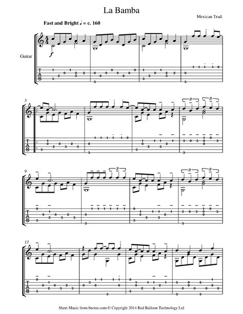 La Bamba Guitar Chords La Bamba By Los Lobos Sheet Music For Real Book