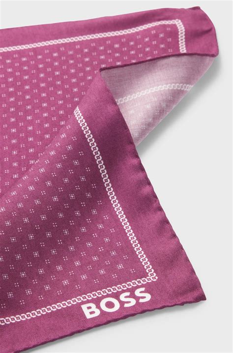 BOSS - Logo pocket square with printed border - Dark pink