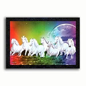 PNF Seven (7) Running Horse with Wooden Synthetic Frame Painting(13 ...