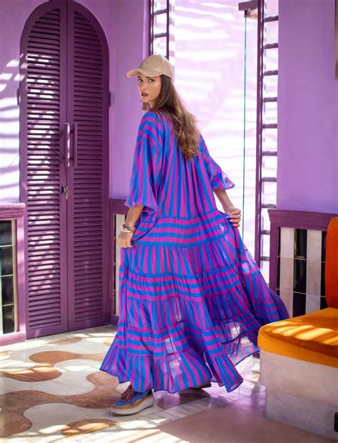 ELLA WOMEN BOHEMIAN MAXI DRESS STRIPE