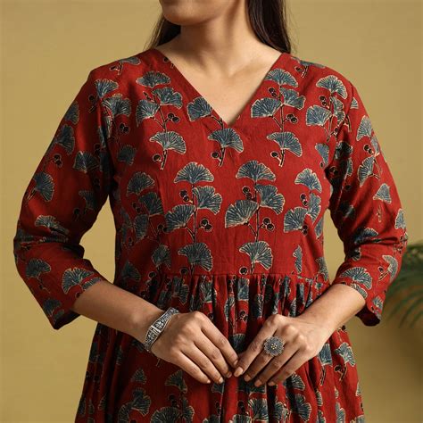 Blue Hand Block Print Cotton Flared Ajrakh Dress