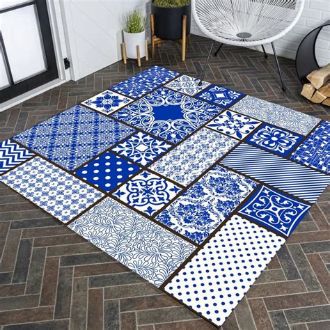 Amazon.com: Classical Vintage Floral Area Rug 4x4 Navy Blue Boho Patchwork Rugs for Living Room ...