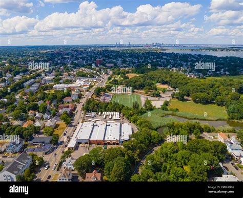 Quincy historic city landscape aerial view on Hancock Street in Quincy ...
