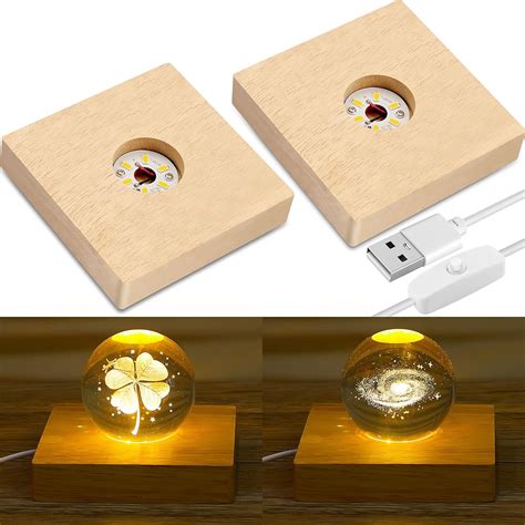 Buy Honoson 2 Pieces Wood Light Display Base Wooden LED Display Base ...