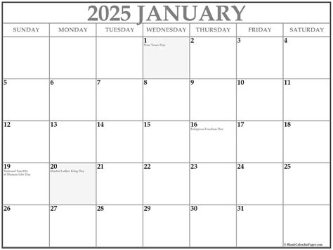 January 2025 with holidays calendar