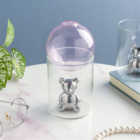 Bear In The Jar Glass Planter Pink Online - Premium Vase | Nestasia