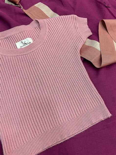 Stretchable Knitted Pink Crop Top Blouse|Plush Meadows|Suta