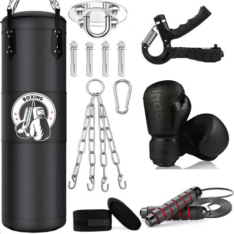 Hanging Punching Bag for Adults,Unfilled PU Hanging Boxing Bag Set ...