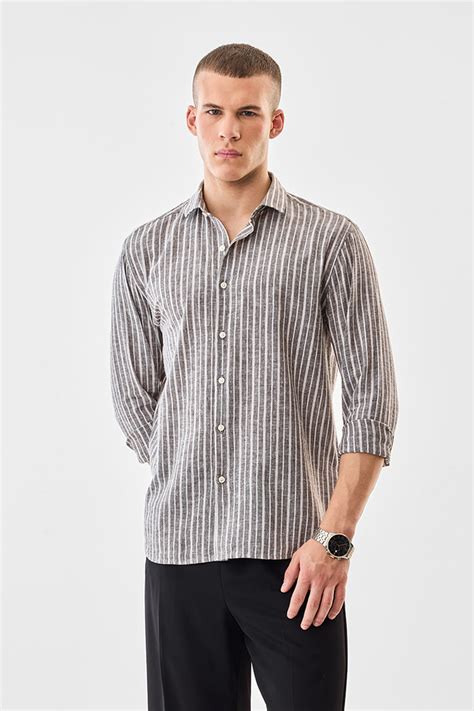 Buy Men's Brown Stripes Regular Fit Linen Shirt Online | Snitch – SNITCH
