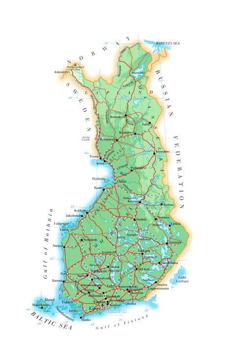 Elevation map of Finland with roads, cities and airports | Finland | Europe | Mapsland | Maps of ...