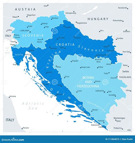 Map of the Western Balkans in Colors of Blue Stock Vector ...
