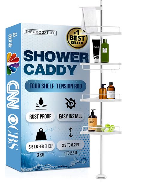 Corner Shower Caddy Tension Pole Five Shower Shelf Storage Rack ...