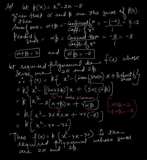 if alpha beta are zeros of the polynomial x square - 2 x minus 8 then ...