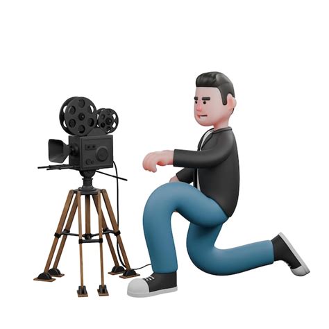 A cameraman kneels in front of a studio camera | Premium Photo
