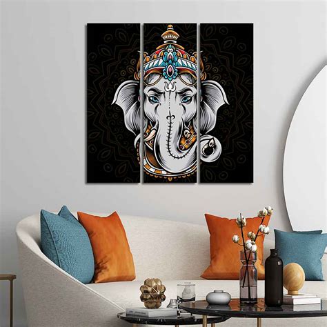 Modern Abstract Art Lord Ganesha Wall Painting Set of Three – Homcraft