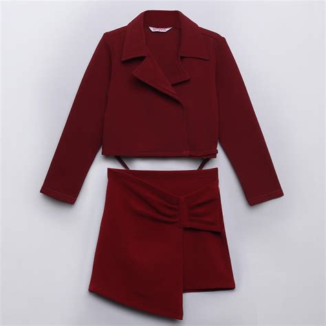 full sleeve waist tie-up crop blazer and bow detail skirt co-ord set-B ...