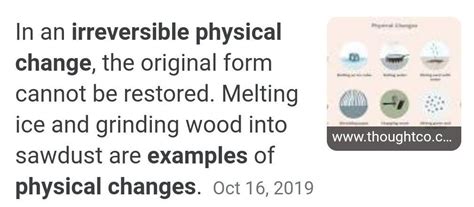 give me some examples of Irreversible physical change and reversible ...