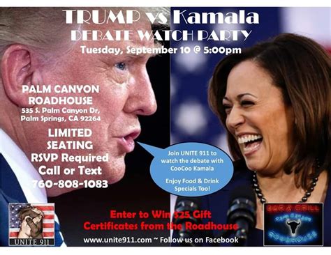 UNITE 911 Trump vs Kamala Debate Party, Palm Canyon Roadhouse, Palm ...