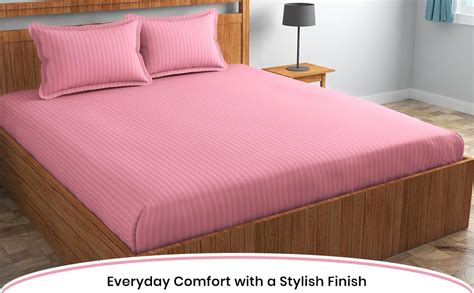 Homefab India 160 TC Stripe Glace Cotton Double BedSheet with 2 Pillow ...