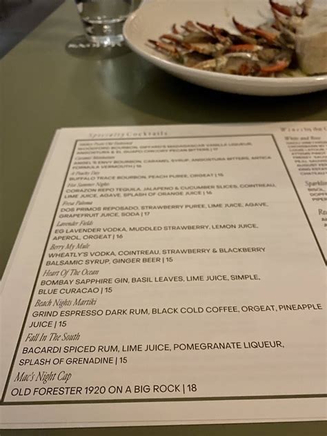 Menu at Gallion's pub & bar, Rosemary Beach