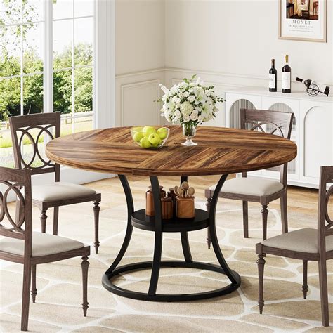 Amazon.com - Condemo Round Dining Table for 4-6, 47 inch Wood Dining ...