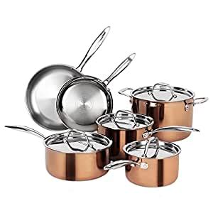 Buy Ciwete Copper Tri-ply Stainless Steel Cookware Set, Kitchen Pots ...