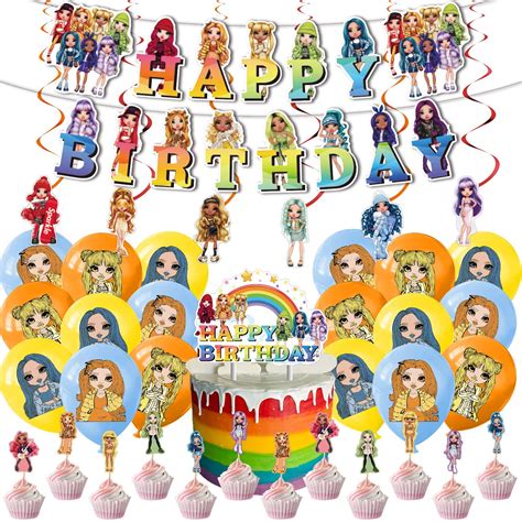 Rainbow High Dolls Theme Birthday Slumber Party Supplies Decorations ...