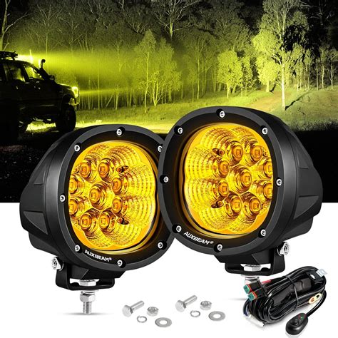 Auxbeam 4 Inch 90W Amber Fog Lights Round LED Pods Offroad Flood Lights Bar Driving Round Ditch ...