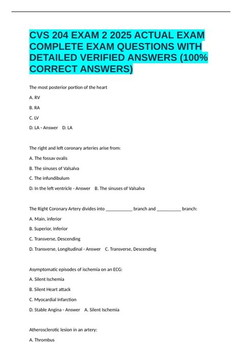 CVS 204 EXAM 2 2025 ACTUAL EXAM COMPLETE EXAM QUESTIONS WITH DETAILED ...