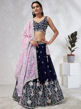 Captivating Navy Blue Sequinned Lehenga Choli Set with Mirro