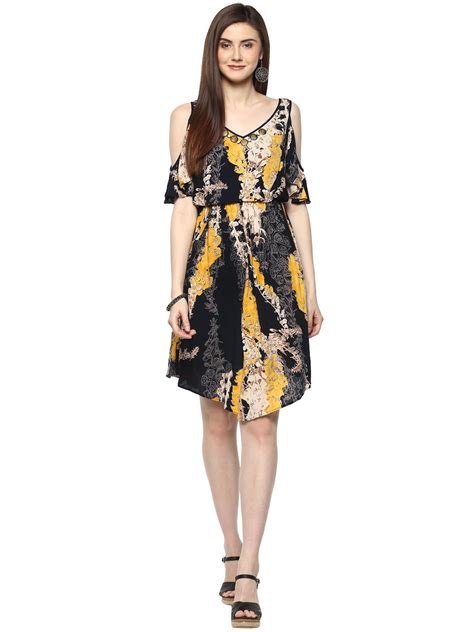 Buy TAURUS Women's Viscose Lemon Wild Flower Mini Dress at Amazon.in