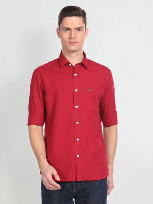 Buy Arrow Sports Men Red Solid Pure Cotton Shirt (38) Online
