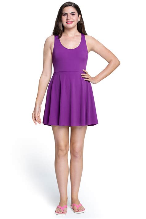 Buy Round Neck Padded Swim Dress - Grape Glow | amanté