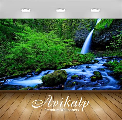 Avikalp Exclusive Awi2298 Waterfall and Stream Green Forest rocks gree ...