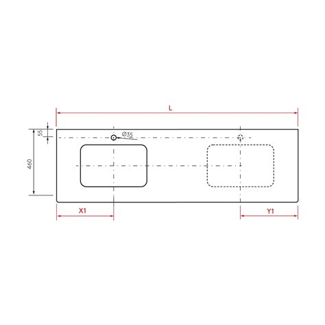 Made to measure basin from 1501 to 1800 with 1 sink (46cm), without ...