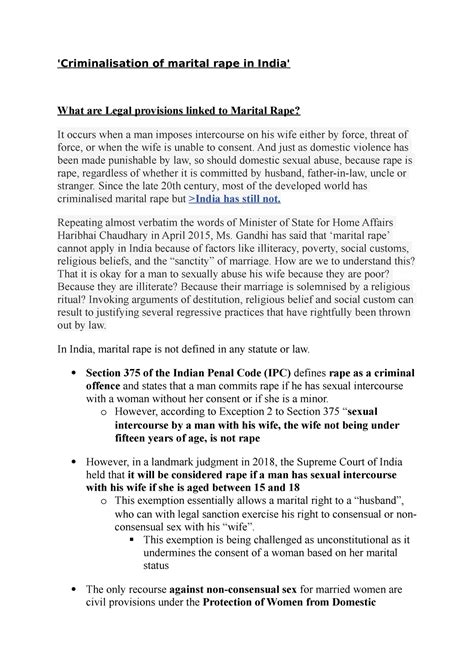 Criminalisation of marital rape in India - And just as domestic ...