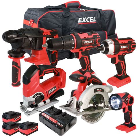 Buy Excel 18V 6 Piece Cordless Power Tool Kit with 3 x 5.0Ah Batteries ...
