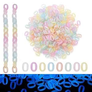 Beadthoven 400pcs Luminous Acrylic Oval Linking Rings Frosted Plastic ...