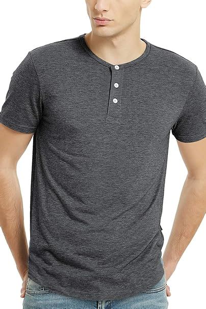 Buy Men's Henley Short Sleeve 3 Button T Shirts for Men (L, Charcoal ...