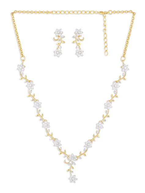 ZAVERI PEARLS Sparkling CZ Diamond with Leafy Design Necklace Set For ...