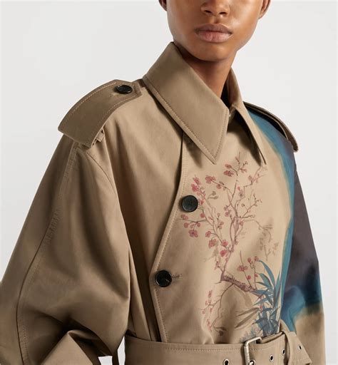 Trench Coat Beige Cotton Gabardine with Multicolor Dior Pine Tree Motif ...