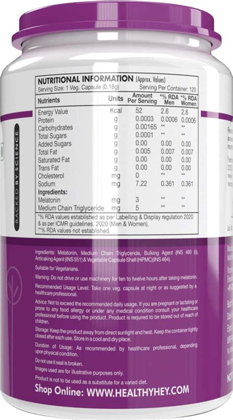 Buy HEALTHYHEY NUTRITION MELATONIN 3MG 120 VEGETABLE CAPSULES ...