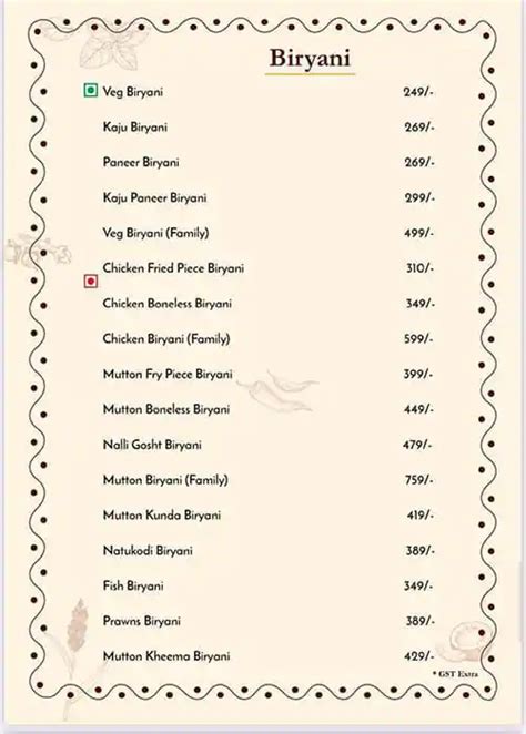 Menu at Kritunga Restaurant - Nagole, Hyderabad